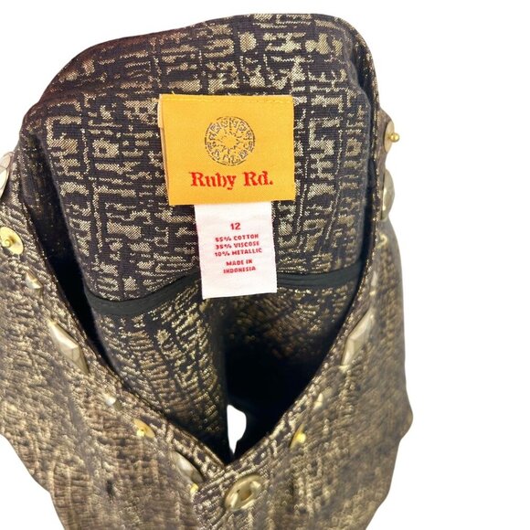 RUBY RD METALLIC GOLD & BLACK TEXTURED BLAZER JACKET W/ BEAD/BUTTON ACCENTS - 12 - Picture 6 of 6